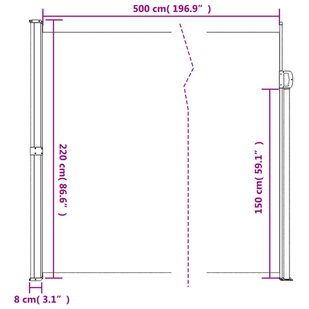 Produktbild för Indragbar sidomarkis mörkgrön 220x500 cm
