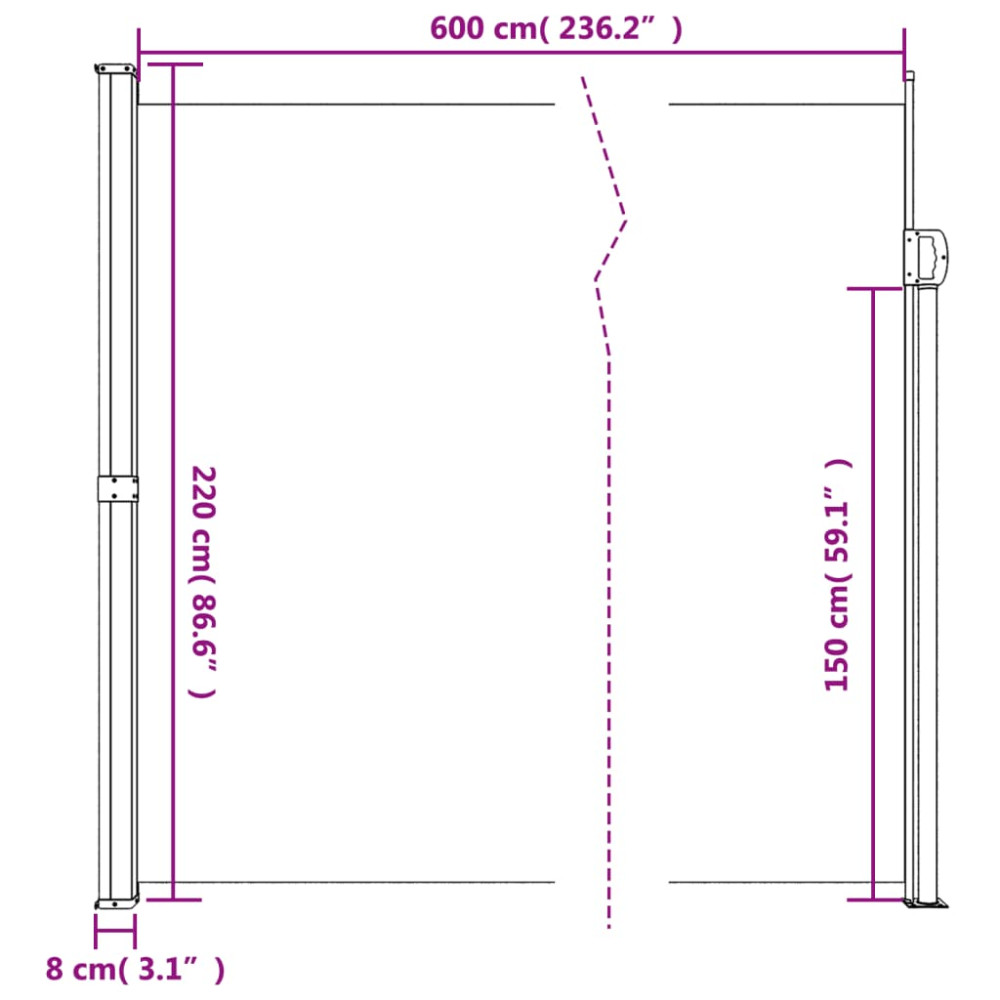 Produktbild för Infällbar sidomarkis mörkgrön 220x600 cm