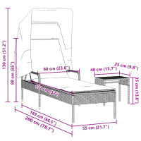 Produktbild för Solsäng med tak och bord svart konstrotting