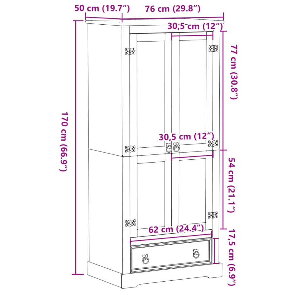 Produktbild för Garderob Corona 76x50x170 cm massiv furu