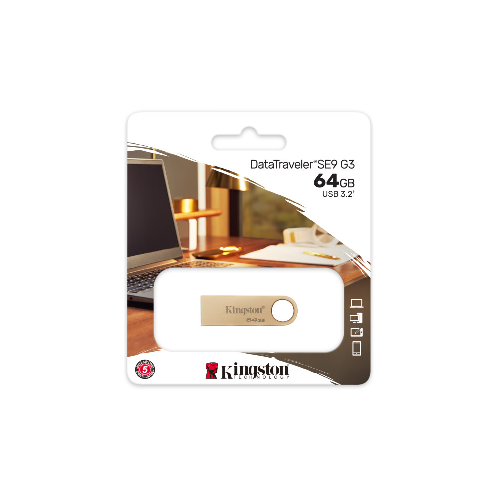 Produktbild för Kingston Technology DataTraveler SE9 G3 USB-sticka 64 GB USB Type-A 3.2 Gen 1 (3.1 Gen 1) Guld