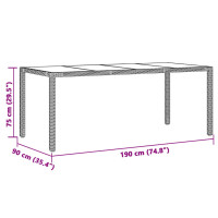 Produktbild för Trädgårdsbord med glasskiva grå 190x90x75 cm konstrotting