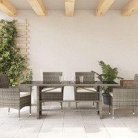 Produktbild för Trädgårdsbord med glasskiva grå 190x80x75 cm konstrotting