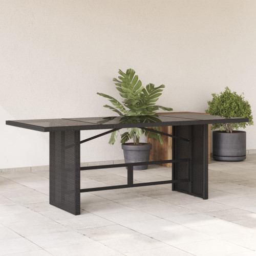vidaXL Trädgårdsbord med glasskiva svart 190x80x75 cm konstrotting