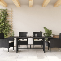 Produktbild för Trädgårdsbord med glasskiva svart 190x80x75 cm konstrotting