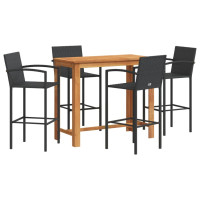 Produktbild för Bargrupp för trädgård 5 delar svart massiv akacia konstrottning