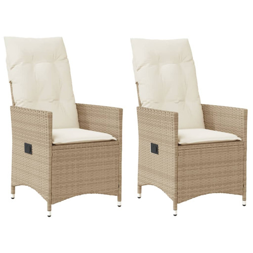 vidaXL Justerbara trädgårdsstolar 2 st med dynor beige konstrotting