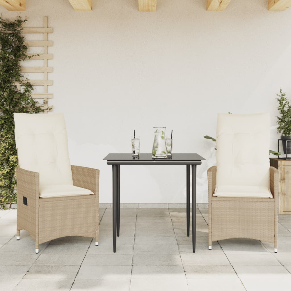 Produktbild för Justerbara trädgårdsstolar 2 st med dynor beige konstrotting