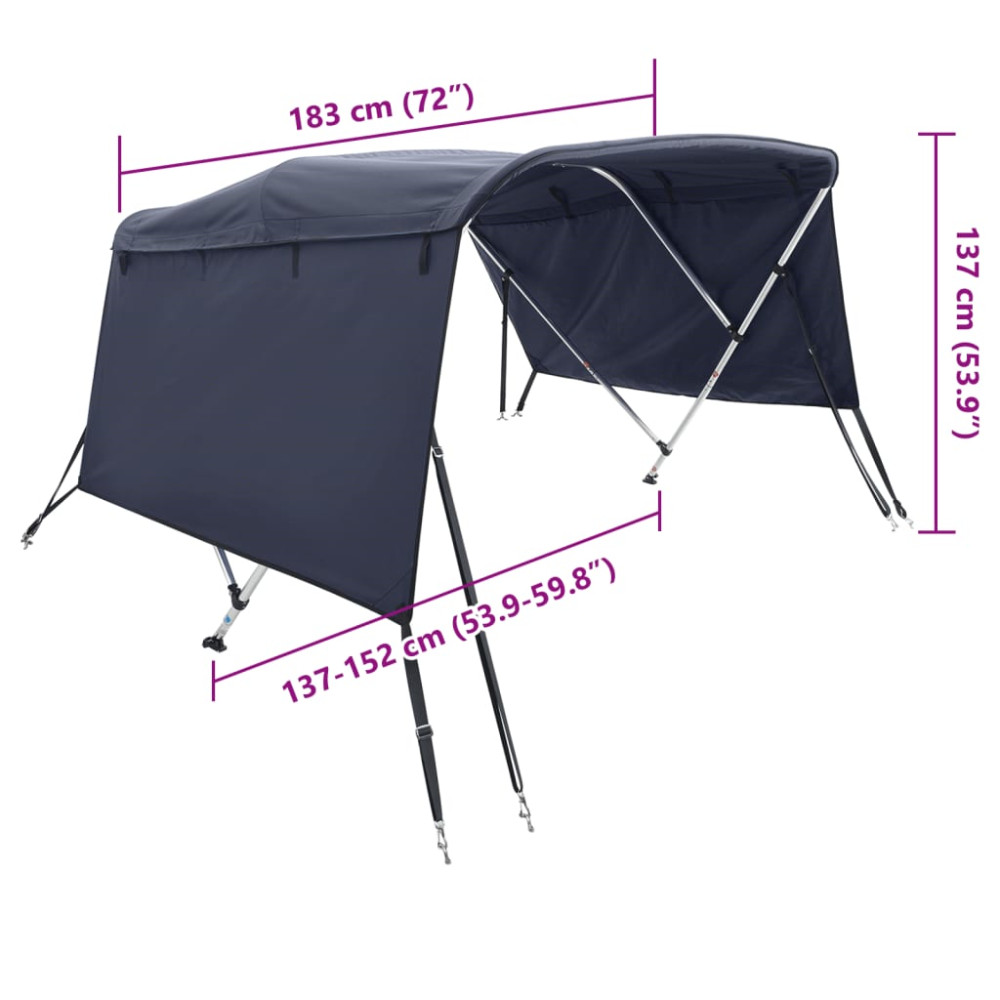 Produktbild för Båtkapell med 3 bågar 183x(137-152)x137 cm