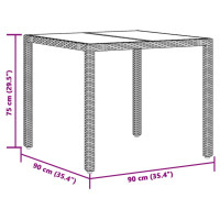 Produktbild för Trädgårdsbord med glasskiva grå 90x90x75 cm konstrotting