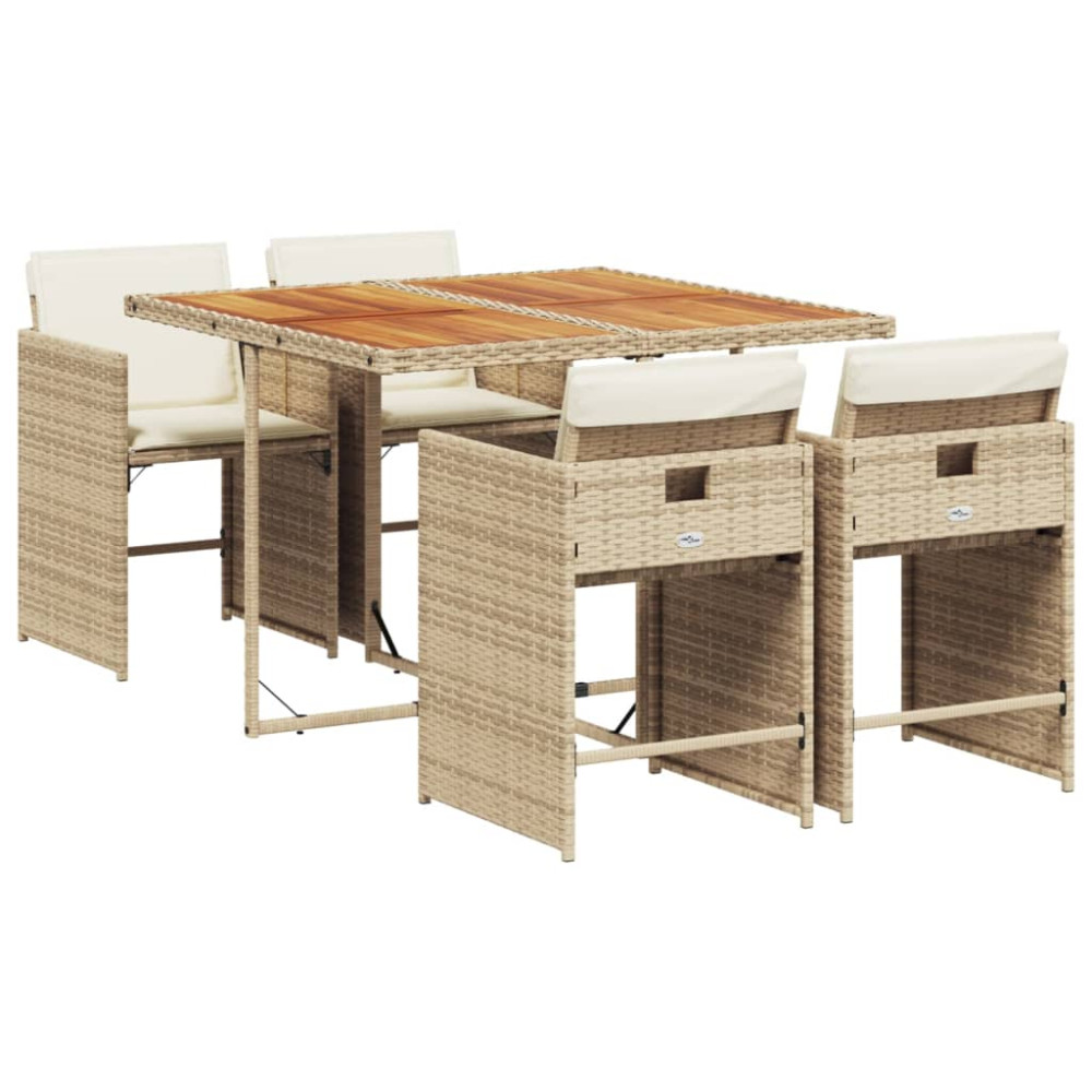 Produktbild för Matgrupp för trädgården med dynor 5 delar beige konstrotting