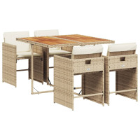 Produktbild för Matgrupp för trädgården med dynor 5 delar beige konstrotting