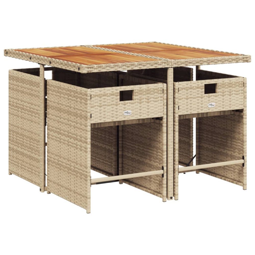 Produktbild för Matgrupp för trädgården med dynor 5 delar beige konstrotting