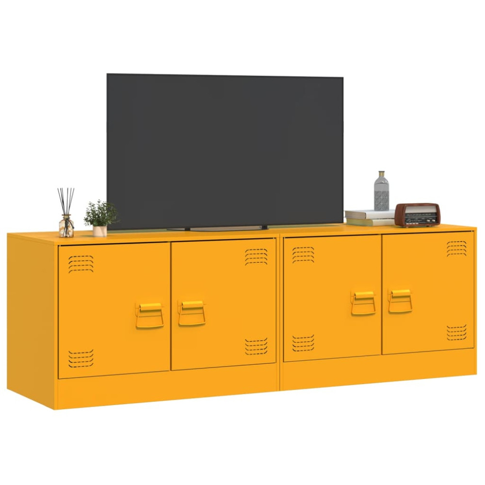 Produktbild för TV-skåp 2 st senapsgul 67x39x44 cm stål