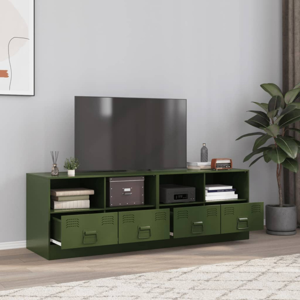 Produktbild för TV-skåp 2 st olivgrön 67x39x44 cm stål