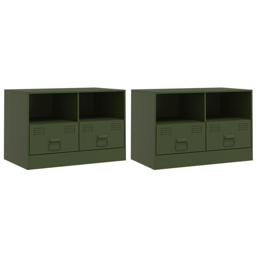 Produktbild för TV-skåp 2 st olivgrön 67x39x44 cm stål