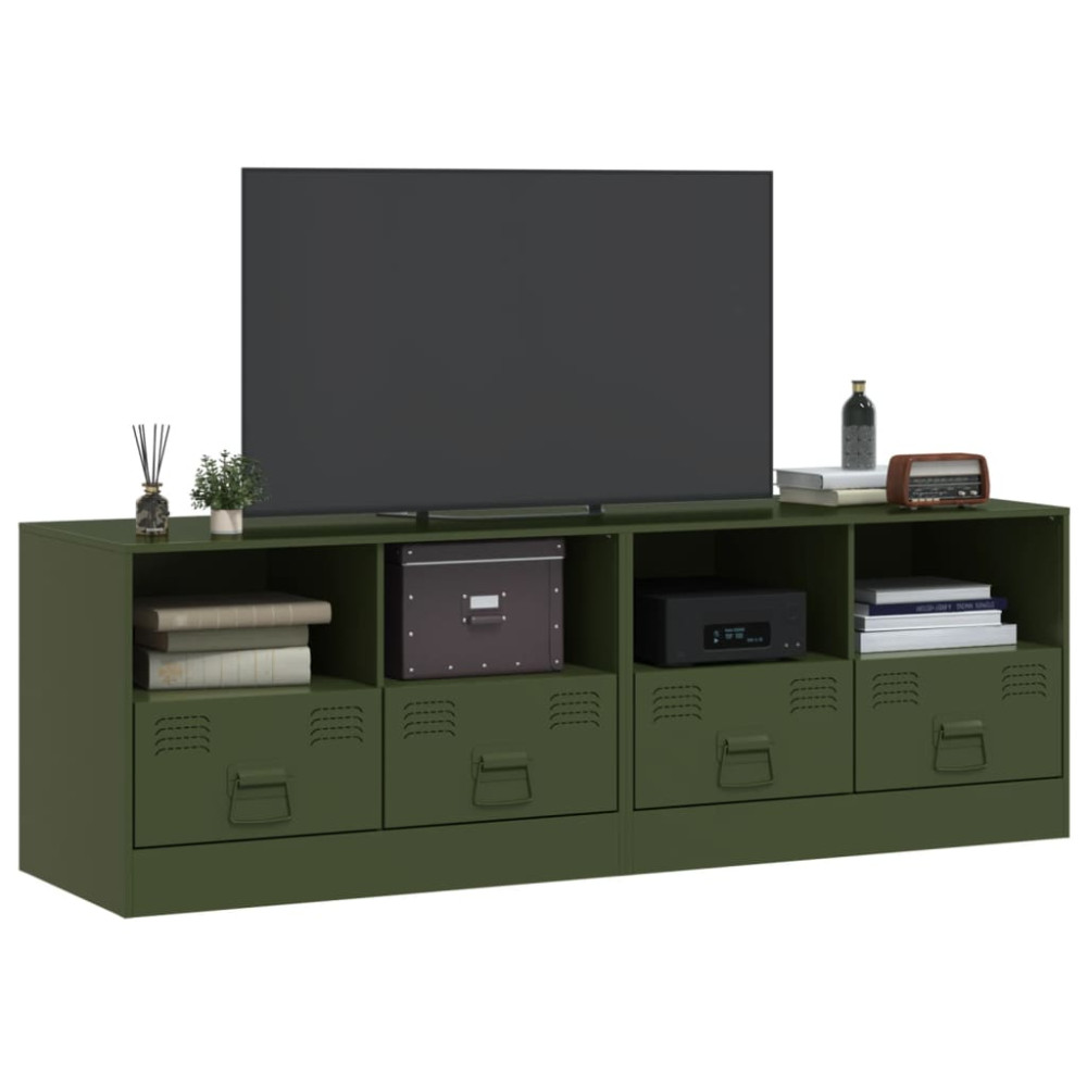 Produktbild för TV-skåp 2 st olivgrön 67x39x44 cm stål