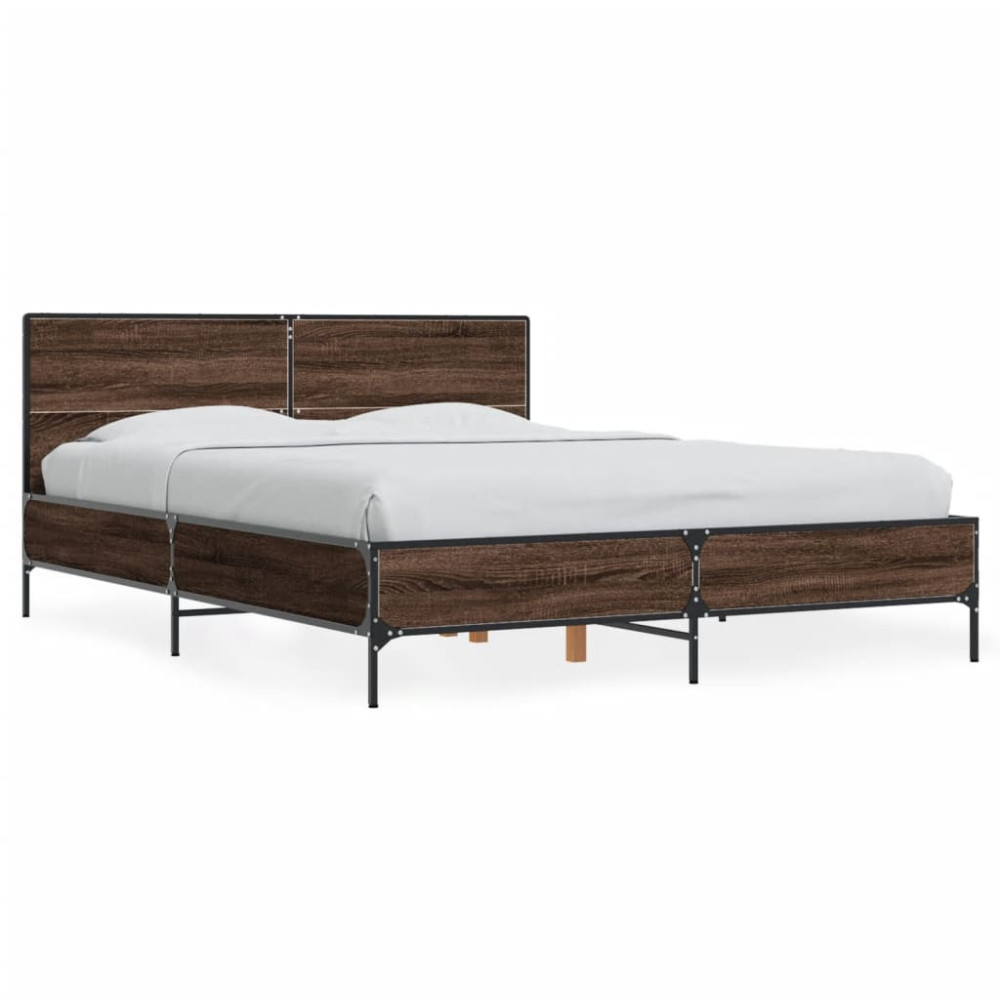 Produktbild för Sängram brun ek 120x190 cm konstruerat trä och metall