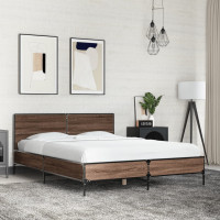 Produktbild för Sängram brun ek 120x190 cm konstruerat trä och metall