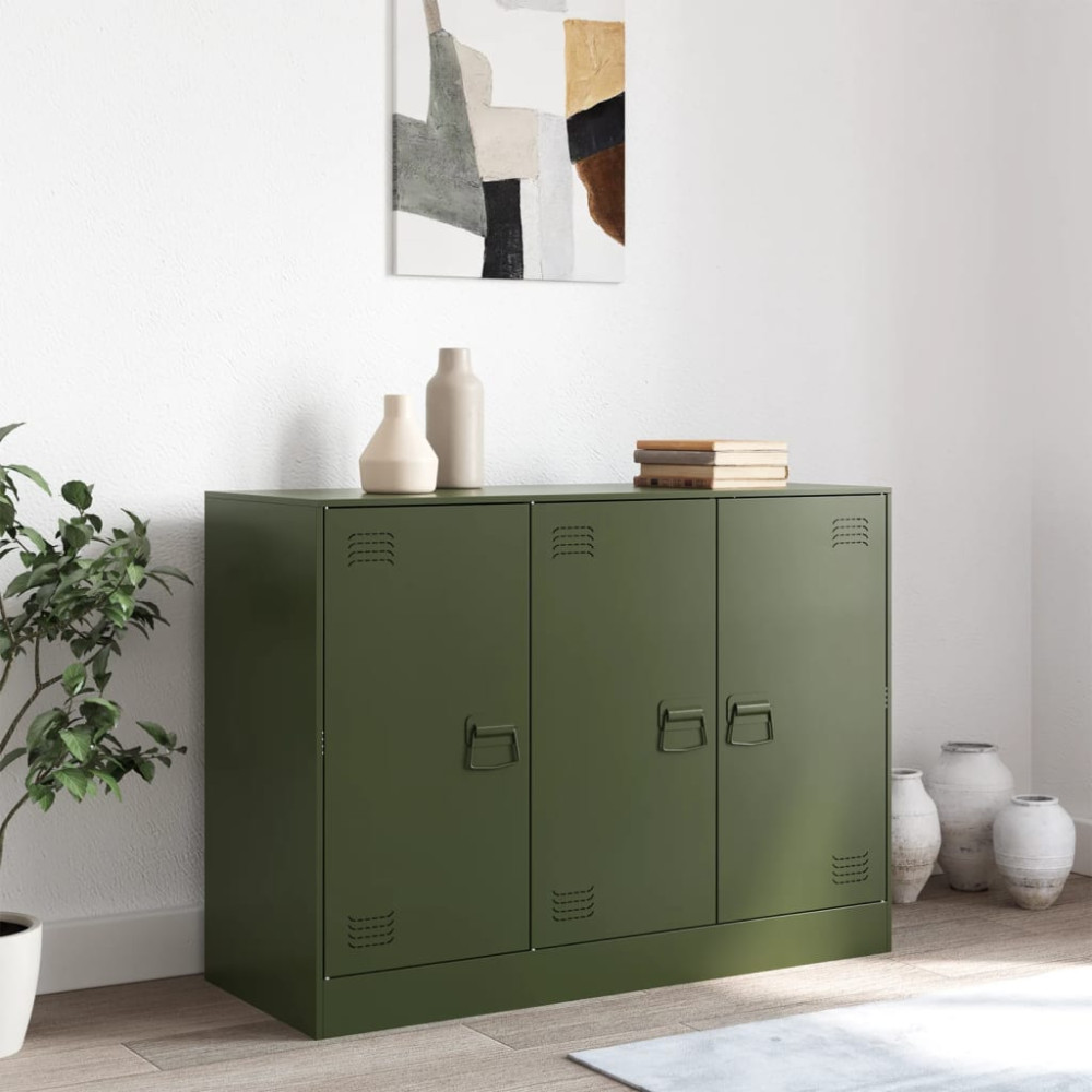 Produktbild för Skänk olivgrön 99x39x73 cm stål