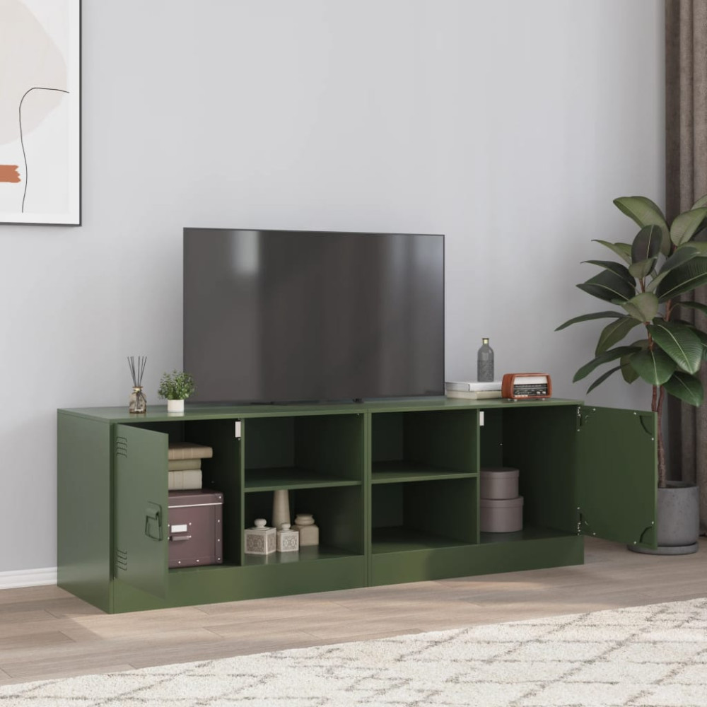 Produktbild för TV-skåp 2 st olivgrön 67x39x44 cm stål