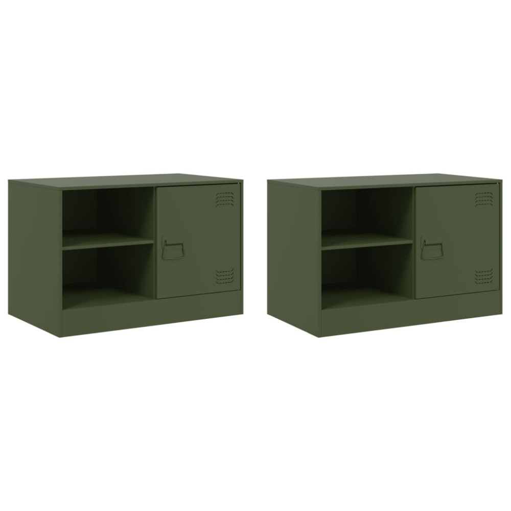 Produktbild för TV-skåp 2 st olivgrön 67x39x44 cm stål