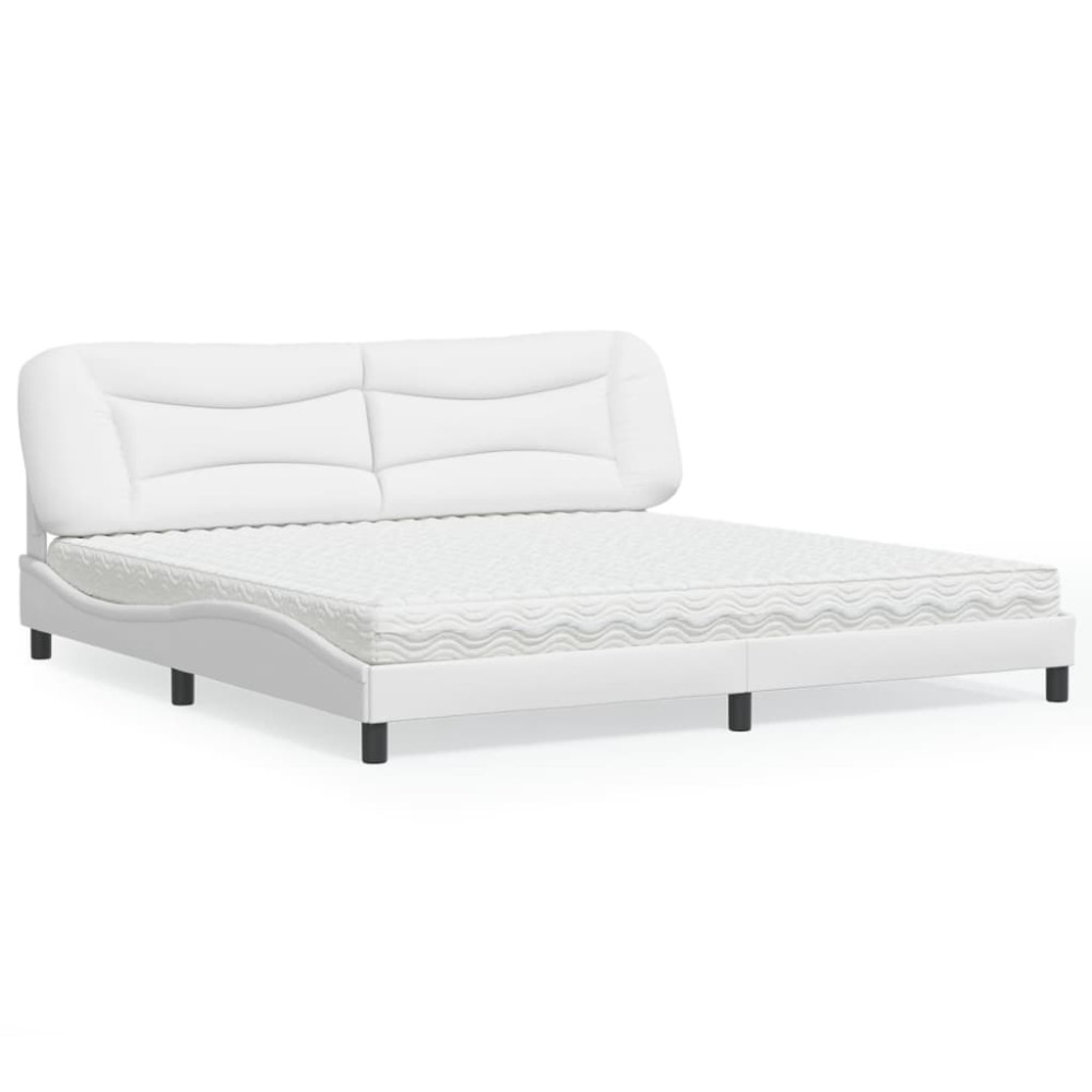 Produktbild för Bed with Mattress "Hvar" White 200x200 cm Faux Leather