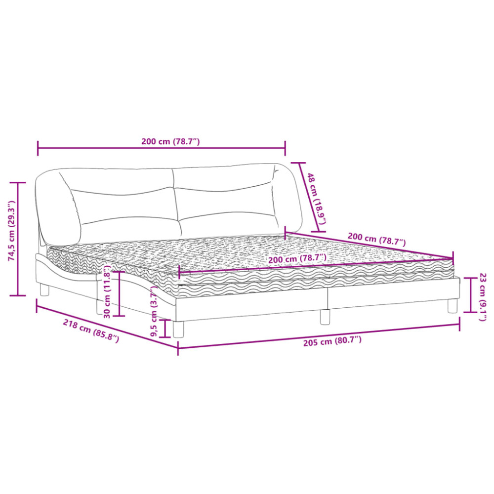 Produktbild för Bed with Mattress "Hvar" White 200x200 cm Faux Leather