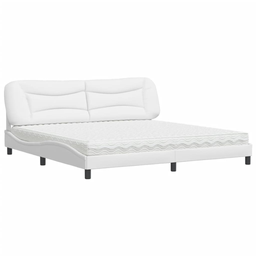 Produktbild för Bed with Mattress "Hvar" White 200x200 cm Faux Leather