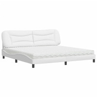 Produktbild för Bed with Mattress "Hvar" White 200x200 cm Faux Leather
