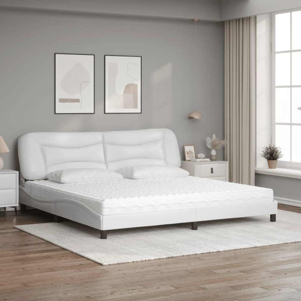 Produktbild för Bed with Mattress "Hvar" White 200x200 cm Faux Leather