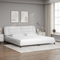 Produktbild för Bed with Mattress "Hvar" White 200x200 cm Faux Leather