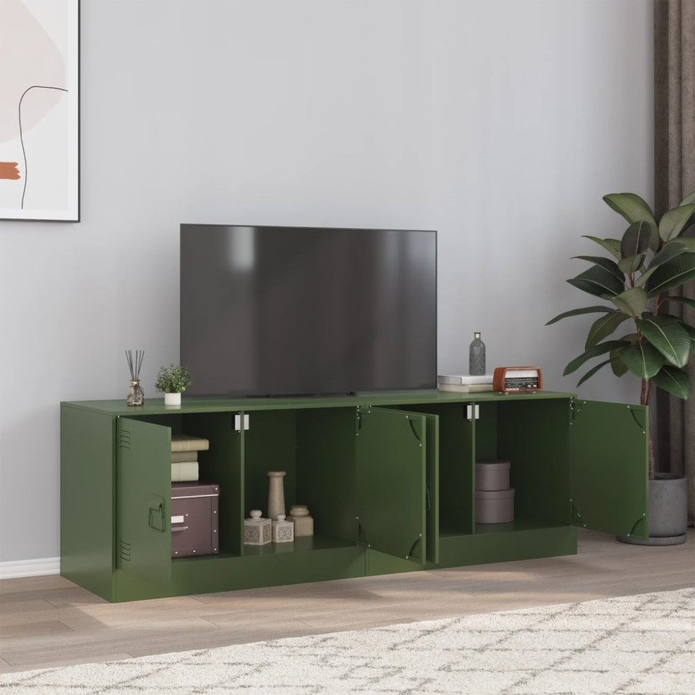 Produktbild för TV-skåp 2 st olivgrön 67x39x44 cm stål