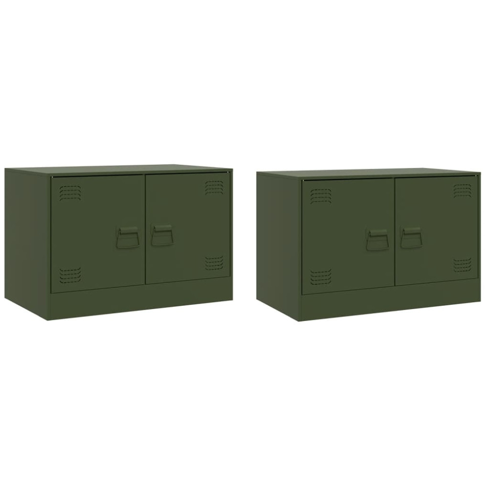 Produktbild för TV-skåp 2 st olivgrön 67x39x44 cm stål