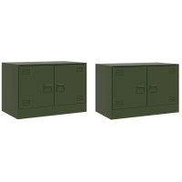 Produktbild för TV-skåp 2 st olivgrön 67x39x44 cm stål