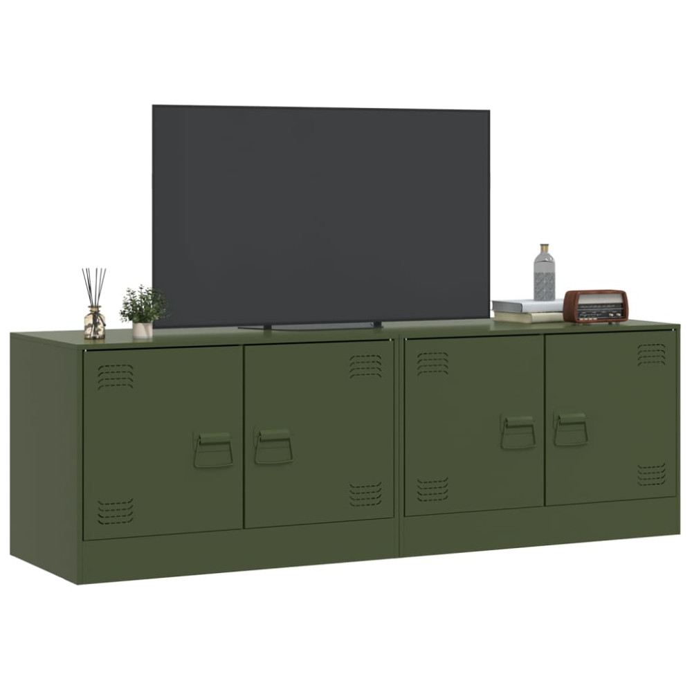 Produktbild för TV-skåp 2 st olivgrön 67x39x44 cm stål