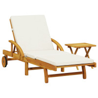Produktbild för Solstol med kudde och bord massivt akaciaträ