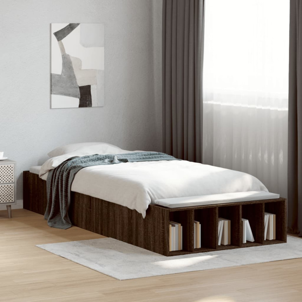 Produktbild för Sängram brun ek 90x200 cm konstruerad trä