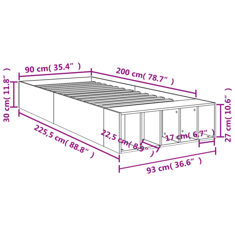 Produktbild för Sängram brun ek 90x200 cm konstruerad trä
