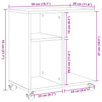 Produktbild för Sidoskåp med hjul betonggrå 50x30x55 cm konstruerat trä