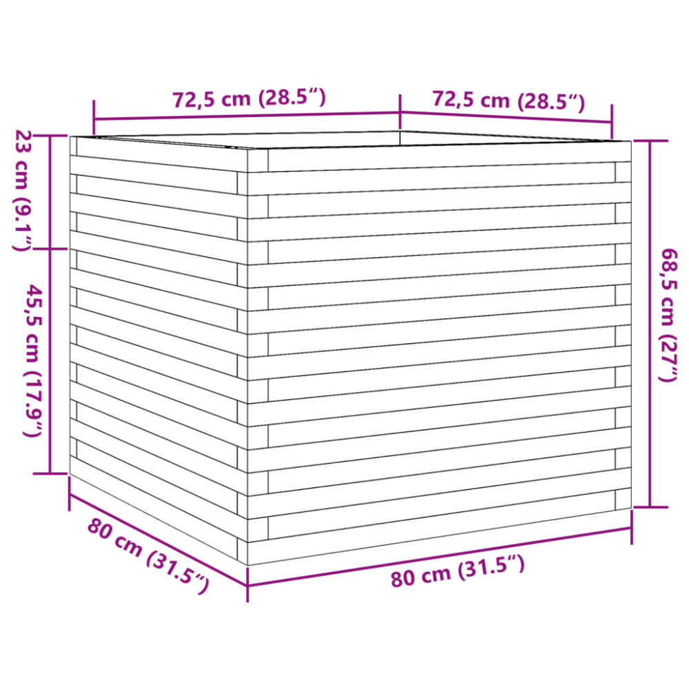 Produktbild för Odlingslåda 80x80x68,5 cm vit massiv furu