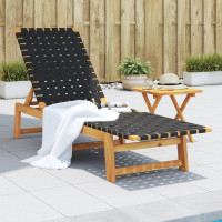 Produktbild för Solsäng med bord svart massivt akaciaträ och tyg