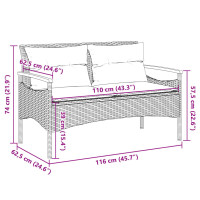 Produktbild för Trädgårdsbänk med dynor 116x62,5x74 cm beige konstrotting