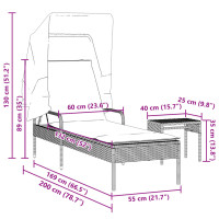 Produktbild för Solsäng med tak och bord ljusgrå konstrotting