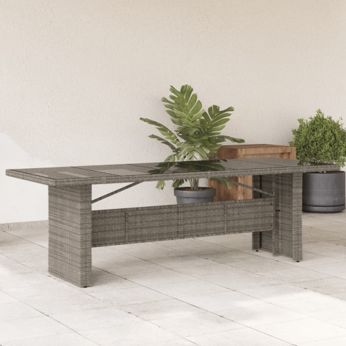 vidaXL Trädgårdsbord med glasskiva grå 240x90x75 cm konstrotting