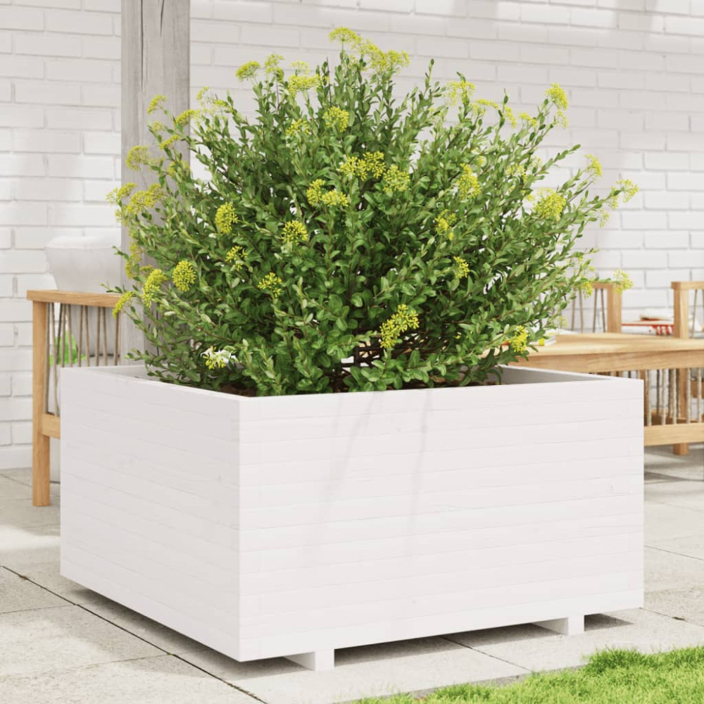 Produktbild för Odlingslåda vit 90x90x49,5 cm massiv furu