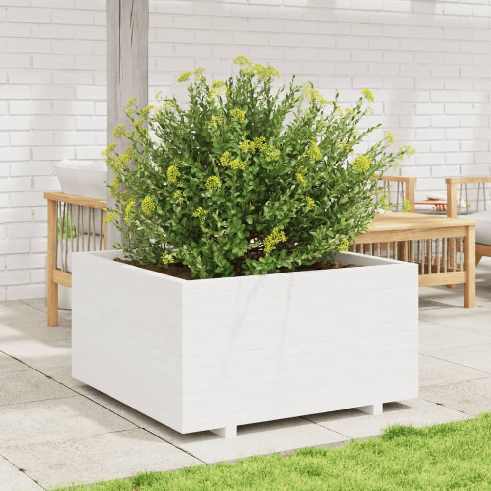 Produktbild för Odlingslåda vit 90x90x49,5 cm massiv furu