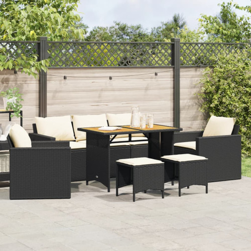 vidaXL Loungegrupp med dynor 6 delar svart konstrotting