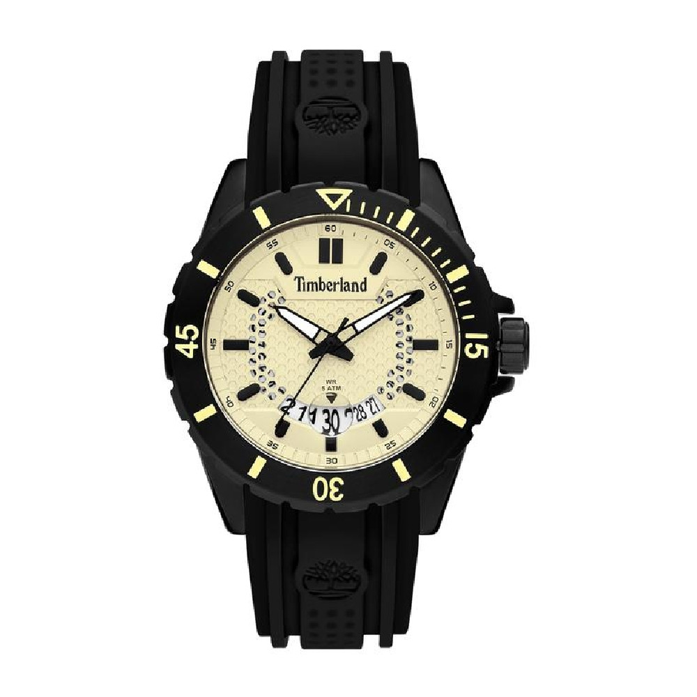 Produktbild för TIMBERLAND 15578JSB-14P - Quartz Klocka Herr (MEDFORD 46MM BEIGE 3H DATE BLACK SILICON)