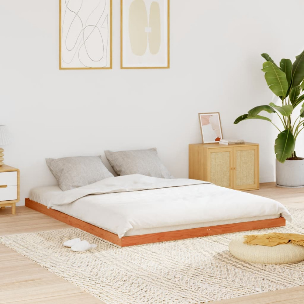 Produktbild för Sängram vaxad brun 150x200 cm massiv furu